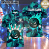 Maxcorners Bowling Fierce Smirking Bowling Ball Character Fire Flames Paint Splatter Geometric Camo Pattern Multi Options Personalized Name, Team Name Unisex 3D Shirt (4 Colors)