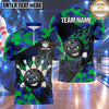 Maxcorners Bowling Angry Mascot Bowling Ball Character Flaming Fire Dripping Slatter Crashing Pins Geometric Pattern Multi Options Personalized Name, Team Name Unisex 3D Shirt (4 Colors)