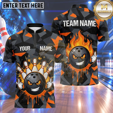 Maxcorners Bowling Attitude Bowling Ball Character Middle Finger Gesture Flame Fire Crashing Pins Camouflage Pattern Multi Options Personalized Name, Team Name Unisex 3D Shirt (4 Colors)