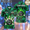 Maxcorners Bowling Mean Smile Bowling Ball Character Dripping Liquid Fiery Flame Trail Crashing Pins Polygon Background Multi Options Personalized Name, Team Name Unisex 3D Shirt (4 Colors)