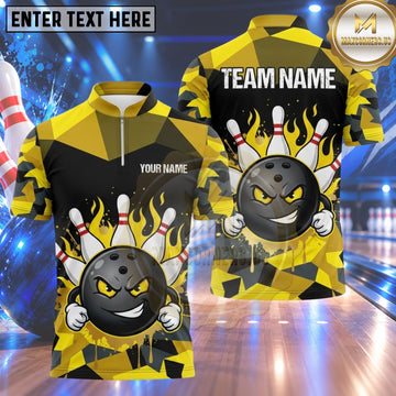 Maxcorners Bowling Fierce Smirking Bowling Ball Character Fiery Aura Paint Splatter Crashing Pins Abstract Camo Multi Options Personalized Name, Team Name Unisex 3D Shirt (4 Colors)