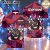 Maxcorners Bowling Angry Smirking Bowling Ball Character Fiery Flame Aura Crashing Pins Geometric Pattern Multi Options Personalized Name, Team Name Unisex 3D Shirt (4 Colors)