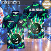 Maxcorners Bowling Angry Bowling Ball Character Fiery Flame Aura Crashing Pins Abstract Geometric Camouflage Multi Options Personalized Name, Team Name Unisex 3D Shirt (4 Colors)