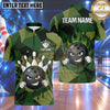 Maxcorners Bowling Grinning Bowling Ball Character Clenched Fists Liquid Dripping Paint Splatter Crashing Pins Camo Pattern Multi Options Personalized Name, Team Name Unisex 3D Shirt (4 Colors)