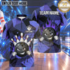 Maxcorners Bowling Grinning Bowling Ball Character Clenched Fists Liquid Dripping Paint Splatter Crashing Pins Camo Pattern Multi Options Personalized Name, Team Name Unisex 3D Shirt (4 Colors)