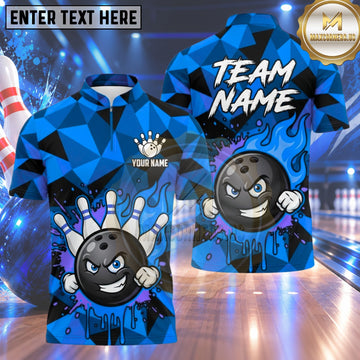 Maxcorners Bowling Mean Smirking Bowling Ball Character Fiery Flame Trail Liquid Splatter Crashing Pins Camo Background Multi Options Personalized Name, Team Name Unisex 3D Shirt (4 Colors)