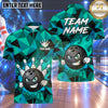 Maxcorners Bowling Mean Smirking Bowling Ball Character Fiery Flame Trail Liquid Splatter Crashing Pins Camo Background Multi Options Personalized Name, Team Name Unisex 3D Shirt (4 Colors)