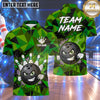 Maxcorners Bowling Mean Smirking Bowling Ball Character Fiery Flame Trail Liquid Splatter Crashing Pins Camo Background Multi Options Personalized Name, Team Name Unisex 3D Shirt (4 Colors)