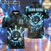 Maxcorners Bowling Grinning Mascot Bowling Ball Character Fiery Flame Smoke Liquid Paint Splatter Polygon Background Multi Options Personalized Name, Team Name Unisex 3D Shirt (4 Colors)