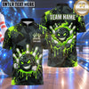 Maxcorners Bowling Grinning Mascot Bowling Ball Character Fiery Flame Smoke Liquid Paint Splatter Polygon Background Multi Options Personalized Name, Team Name Unisex 3D Shirt (4 Colors)