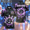 Maxcorners Bowling Grinning Mascot Bowling Ball Character Fiery Flame Smoke Liquid Paint Splatter Polygon Background Multi Options Personalized Name, Team Name Unisex 3D Shirt (4 Colors)