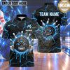 Maxcorners Bowling Three Eyed Monster Bowling Ball Character Evil Smile Fiery Flame Lightning Cracked Texture Multi Options Personalized Name, Team Name Unisex 3D Shirt (4 Colors)