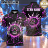 Maxcorners Bowling Three Eyed Monster Bowling Ball Character Evil Smile Fiery Flame Lightning Cracked Texture Multi Options Personalized Name, Team Name Unisex 3D Shirt (4 Colors)