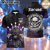 Maxcorners Bowling Fiery Skull Bowling Ball Character Wall Smash Cracking Wall Fiery Aura Crashing Pins Multi Options Personalized Name, Team Name Unisex 3D Shirt (4 Colors)