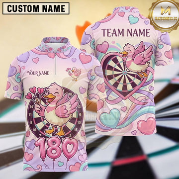 Maxcorners Darts Cute Romantic Heart Pattern Cute Waterfowl Character Darts Heart Shaped Dartboard Balloons Flying 180 Points Multi Options Personalized Name, Team Name Unisex 3D Shirt