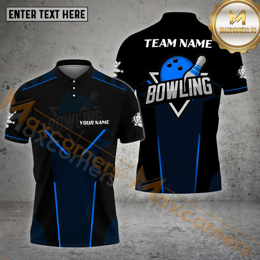 Maxcorners Bowling Ball & Pins Sport Basic Pattern Personalized Name, Team Name 3D Polo Shirt (4 Colors)