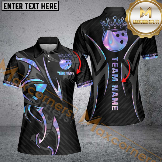 Maxcorners Bowling Ball Crown Multicolor Options Personalized Name, Team Name 3D Shirt For Women (6 Colors)