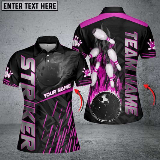 Maxcorner Bowling Ball & Pins Strike Flame Pattern Multicolor Option Customized Name 3D Shirt For Women (6 Colors)