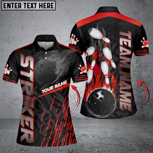 Maxcorner Bowling Ball & Pins Strike Flame Pattern Multicolor Option Customized Name 3D Shirt For Women (6 Colors)