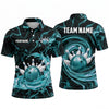 Maxcorners Bowling Polo Shirt Water Splash Swirl Marble Effect Ball Pins Personalized Custom Team Player Name Apparel (4 Color)