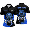 Maxcorners Bowling Polo Shirt Roaring Lion Mascot Splash Graphic Ball Pins Personalized Custom Team Player Name Apparel (4 Color)
