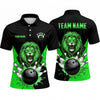 Maxcorners Bowling Polo Shirt Roaring Lion Mascot Splash Graphic Ball Pins Personalized Custom Team Player Name Apparel (4 Color)