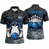 Maxcorners Bowling Polo Shirt Cool Penguin Sunglasses Cracked Ground Texture Ball Pins Personalized Custom Team Player Name Apparel (4 Color)