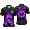 Maxcorners Bowling Polo Shirt Flaming Skull Energy Ring Cracked Stone Texture Ball Pins Multi Options Personalized Name, Team Name Unisex 3D Shirt (3 Colors)