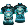 Maxcorners Bowling Polo Shirt Tropical Palm Trees Monster Face City Skyline Ball Pins Multi Options Personalized Name, Team Name Unisex 3D Shirt (3 Colors)