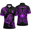Maxcorners Bowling Polo Shirt Tribal Tattoo Swirl Lion Silhouette Pattern Ball Pins Multi Options Personalized Name, Team Name Unisex 3D Shirt (4 Colors)