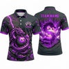 Maxcorners Bowling Polo Shirt Coiled Dragon Silhouette Lightning Burst Shattered Rocks Ball Pins Multi Options Personalized Name, Team Name Unisex 3D Shirt (4 Colors)