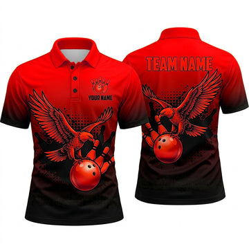 Maxcorners Bowling Polo Shirt Flying Eagle Talons Splatter Halftone Dots Ball Pins Multi Options Personalized Name, Team Name Unisex 3D Shirt (4 Colors)