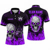 Maxcorners Bowling Polo Shirt Inferno Fire Flames Screaming Skull Cracked Texture Ball Pins Multi Options Personalized Name, Team Name Unisex 3D Shirt (3 Colors)