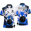 Maxcorners Bowling Polo Shirt Ink Paint Splatter Splash Grunge Texture Effect Ball Pins Multi Options Personalized Name, Team Name Unisex 3D Shirt (4 Colors)