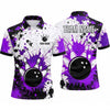 Maxcorners Bowling Polo Shirt Ink Paint Splatter Splash Grunge Texture Effect Ball Pins Multi Options Personalized Name, Team Name Unisex 3D Shirt (4 Colors)