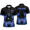Maxcorners Bowling Polo Shirt Grizzly Bear Mascot Alley Lane Lights Silhouette Ball Pins Multi Options Personalized Name, Team Name Unisex 3D Shirt (4 Colors)