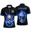 Maxcorners Bowling Polo Shirt Screaming Skull Flaming Fire Glowing Eyes Inferno Ball Pins Multi Options Personalized Name, Team Name Unisex 3D Shirt (4 Colors)