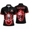 Maxcorners Bowling Polo Shirt Screaming Skull Flaming Fire Glowing Eyes Inferno Ball Pins Multi Options Personalized Name, Team Name Unisex 3D Shirt (4 Colors)