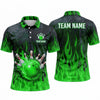 Maxcorners Bowling Polo Shirt Blaze Fire Flames Smoke Effect Alley Lane Speed Ball Pins Multi Options Personalized Name, Team Name Unisex 3D Shirt (4 Colors)