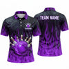 Maxcorners Bowling Polo Shirt Blaze Fire Flames Smoke Effect Alley Lane Speed Ball Pins Multi Options Personalized Name, Team Name Unisex 3D Shirt (4 Colors)