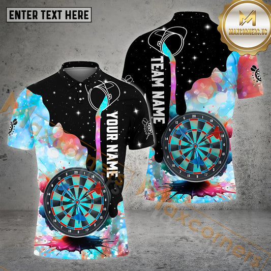 Maxcorners  Darts Rainbow Colorful Dartboard Personalized Name, Team Name 3D Polo Shirt (4 Colors)
