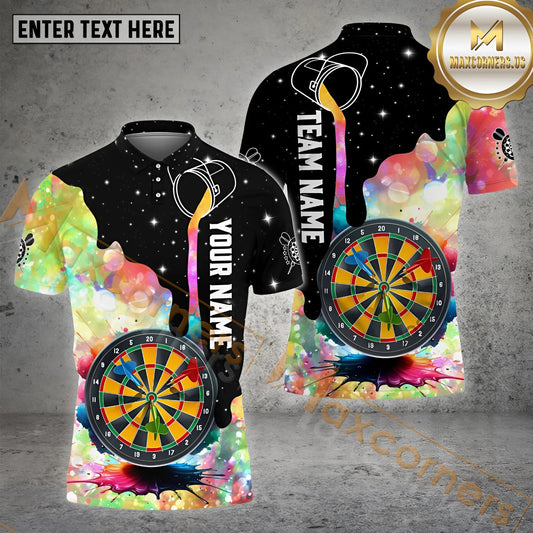 Maxcorners  Darts Rainbow Colorful Dartboard Personalized Name, Team Name 3D Polo Shirt (4 Colors)