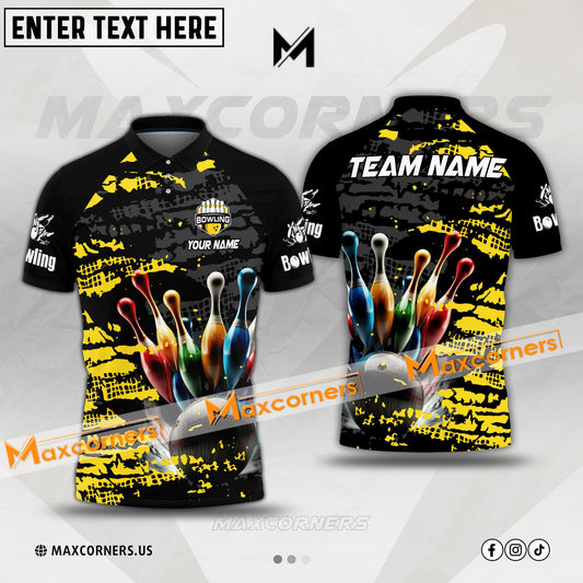 Maxcorners Bowling Ball And Pins Paint Pattern Multicolor Option Customized Name, Team Name 3D Shirt (4 colors)