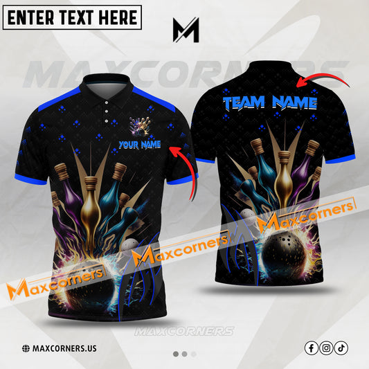 Maxcorners Bowling Ball And Pins Thunder Premium Multicolor Option Customized Name, Team Name 3D Shirt (4 colors)