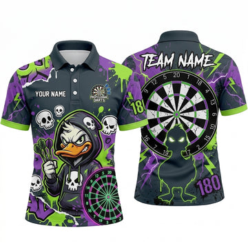 Maxcorners Darts Polo Shirt Cool Duck Mascot Hoodie Skulls Lightning Splatter High Score 180 Target Board Multi Options Personalized Name, Team Name Unisex 3D Shirt