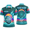 Maxcorners Darts Polo Shirt Retro Synthwave Sunset Palm Trees City Skyline Grid Target Board Multi Options Personalized Name, Team Name Unisex 3D Shirt (5 Colors)