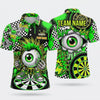 Maxcorners Darts Polo Shirt Crazy Eyeball Monster Character Sneaker Shoes Checkered Pattern Target Board Multi Options Personalized Name, Team Name Unisex 3D Shirt (5 Colors)