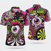 Maxcorners Darts Polo Shirt Crazy Eyeball Monster Character Sneaker Shoes Checkered Pattern Target Board Multi Options Personalized Name, Team Name Unisex 3D Shirt (5 Colors)