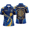 Maxcorners Darts Polo Shirt Elegant Shield Emblem Curved Golden Lines Geometric Mesh Target Board Multi Options Personalized Name, Team Name Unisex 3D Shirt (4 Colors)