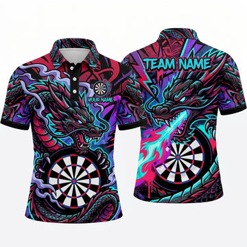 Maxcorners Darts Polo Shirt Mythical Fire Breathing Dragon Scales Electric Lightning Target Board Multi Options Personalized Name, Team Name Unisex 3D Shirt (5 Colors)